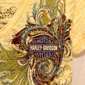 Awesome Med Harley Davidson Yellow Tshirt w Bling